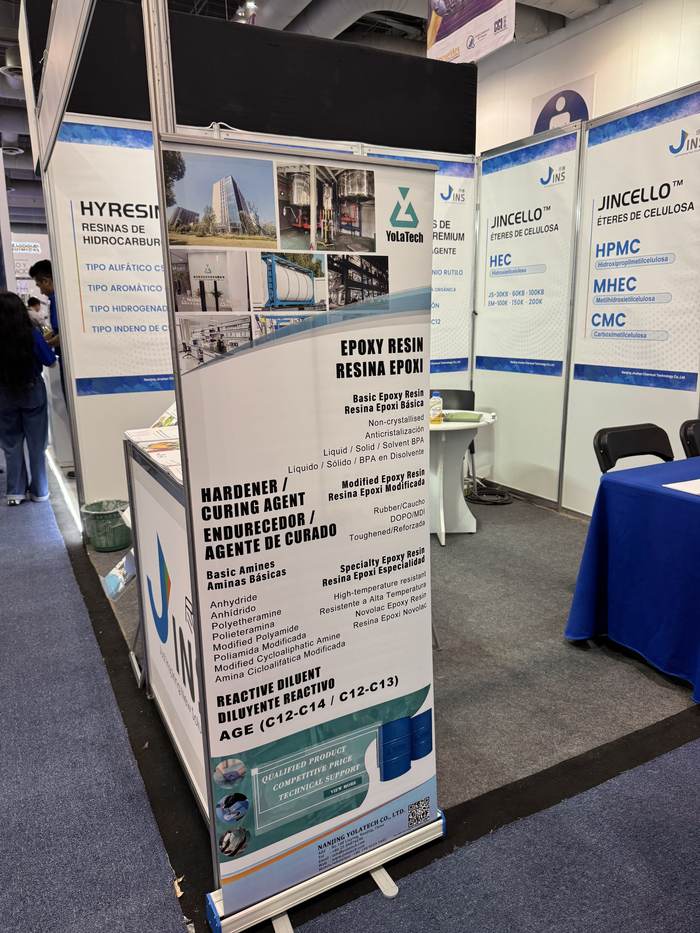 Yolatech epoxy resin, curing agent and reactive diluent panel at Latin American Coatings Show 2026 in Mexico City